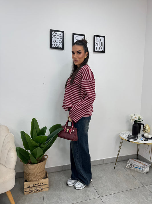 Maglia Righe Bordeaux Rosa