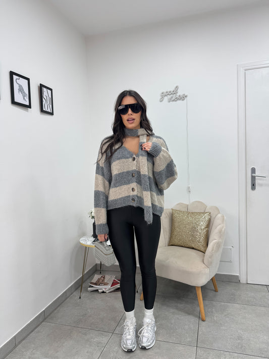 Cardigan Sciarpa Grigio Beige