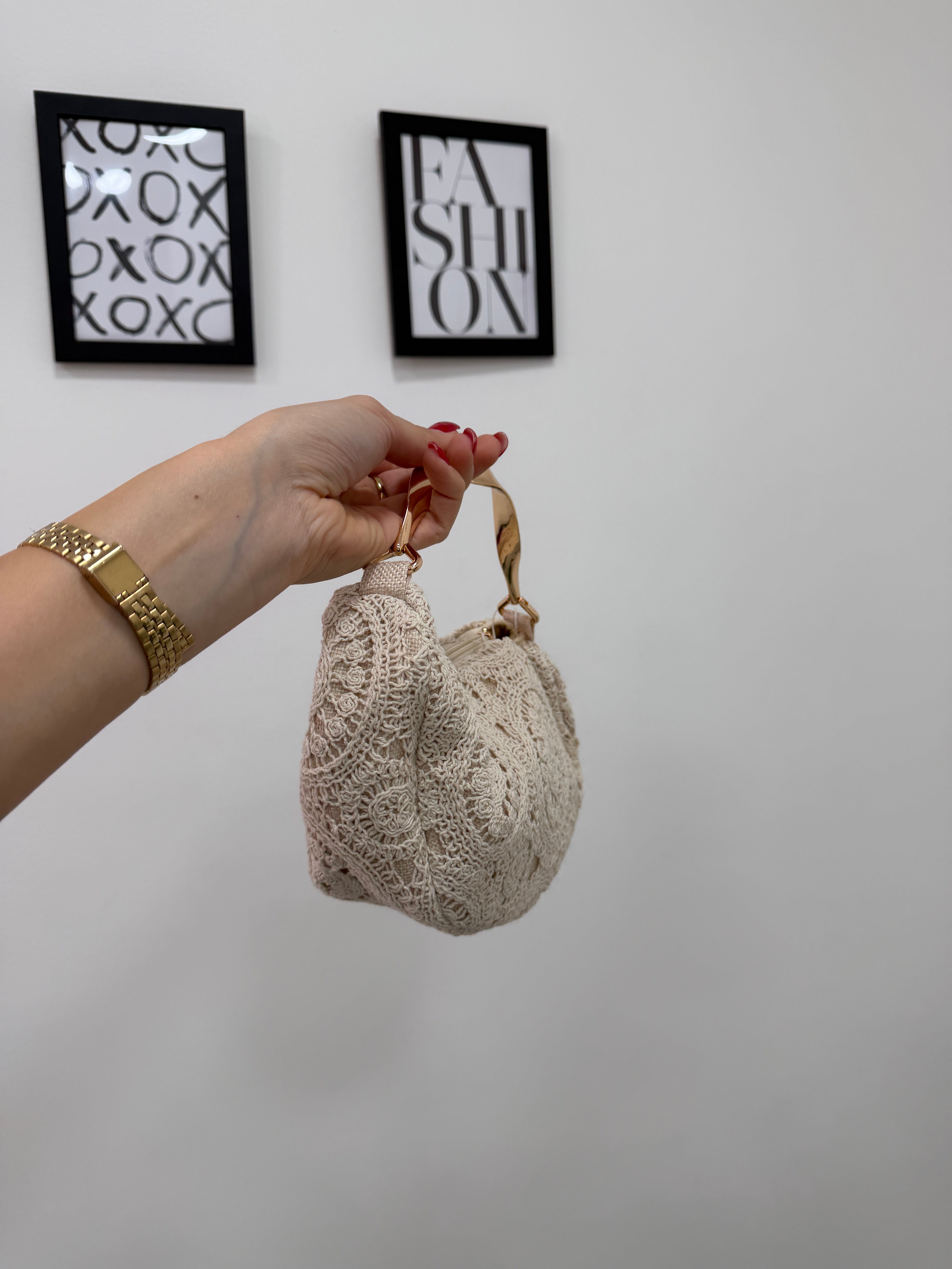 Pochette Gold Crochet Beige