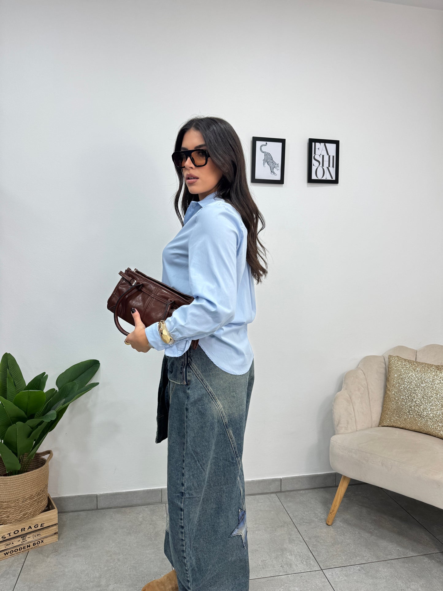 Camicia Cotone Celeste Chiaro