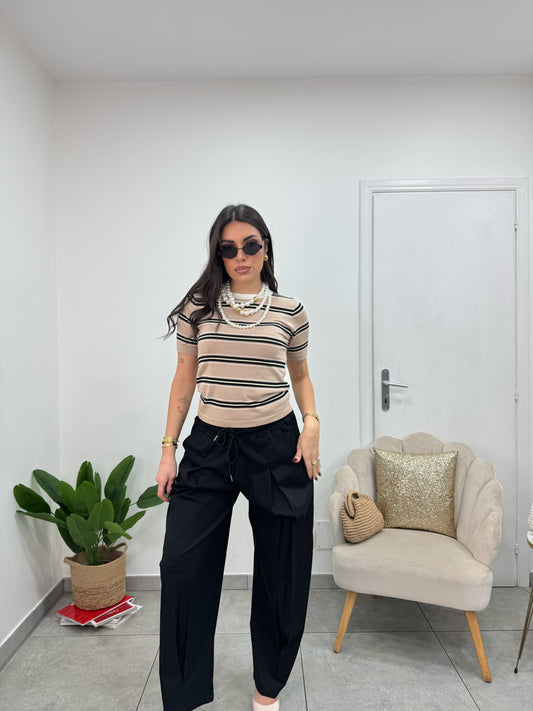 Maglia Spring Righe Beige Nera