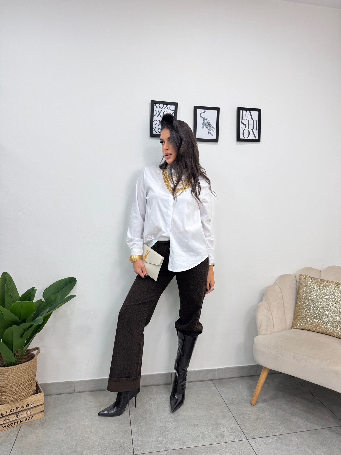 Pantalone Leopard Risvolto Marrone