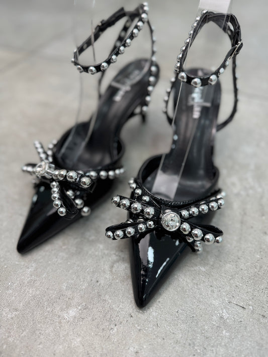 Décolleté Fiocco Borchie Nero