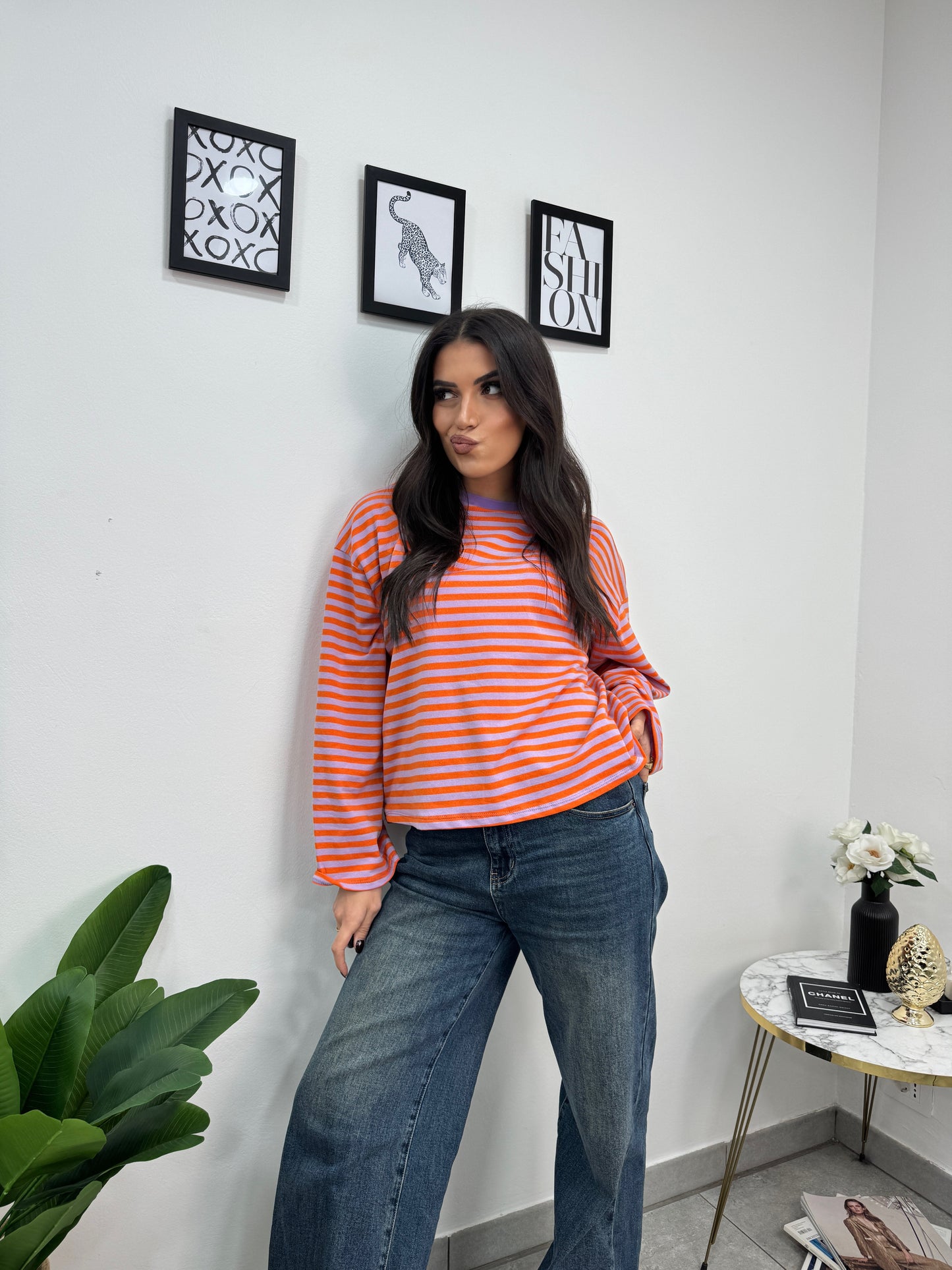 Maglia Righe Lilla Arancione