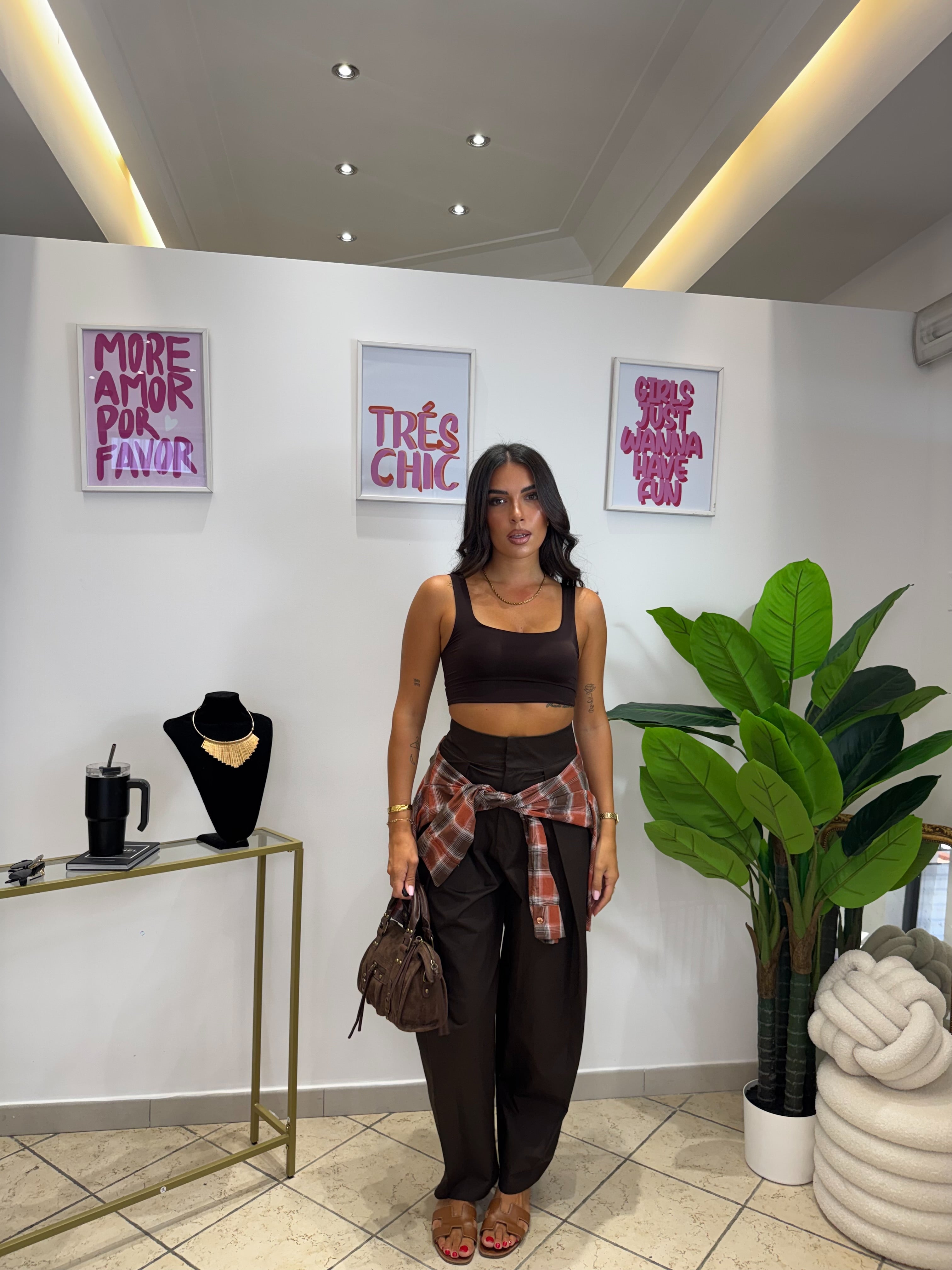 Crop Top Basic Marrone