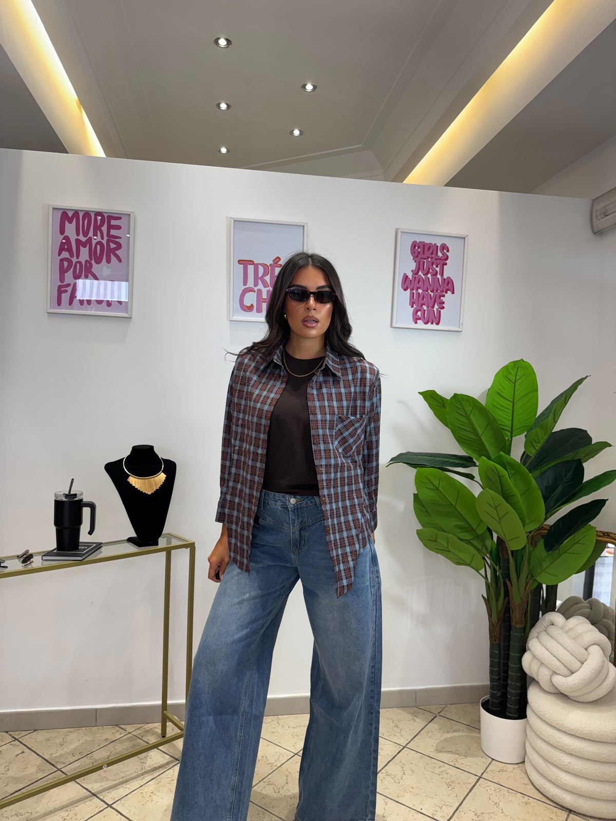 Camicia Country Celeste/Marrone