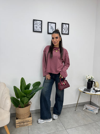 Maglia Righe Bordeaux Rosa