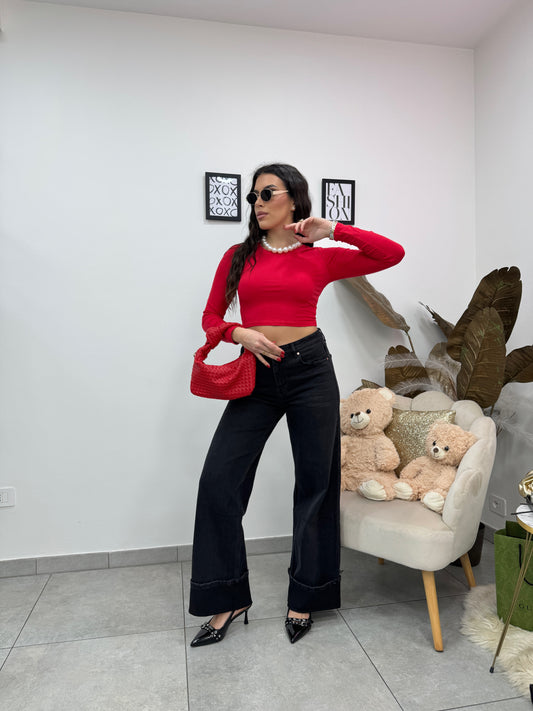 Maglia Crop Basic Rosso