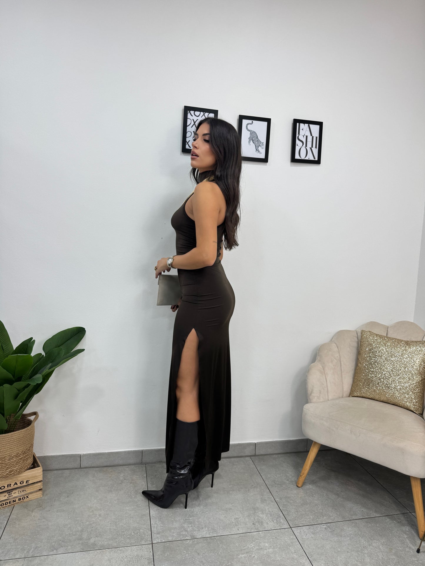 Abito Elodie Lungo Marrone