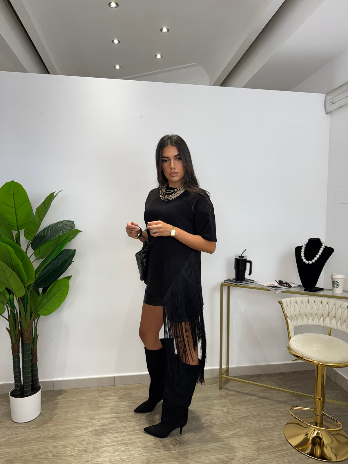 T-shirt Dress Frange Nera