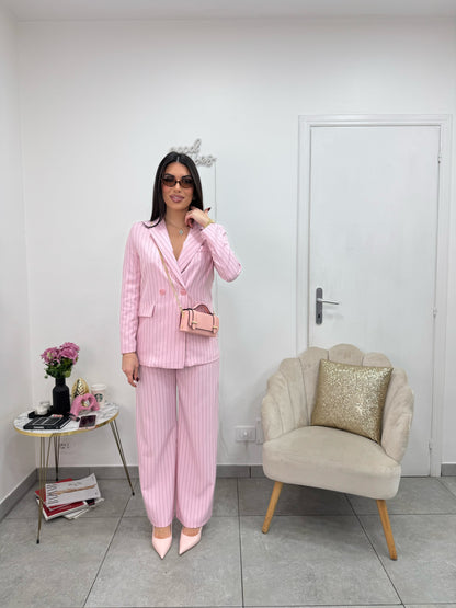 Giacca Gessata Doppiopetto Rosa