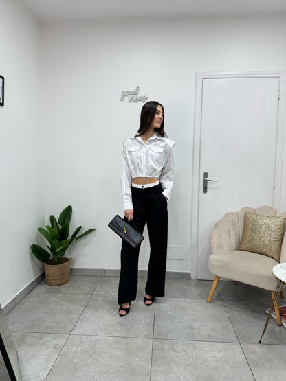 Camicia Crop Righe Bianca