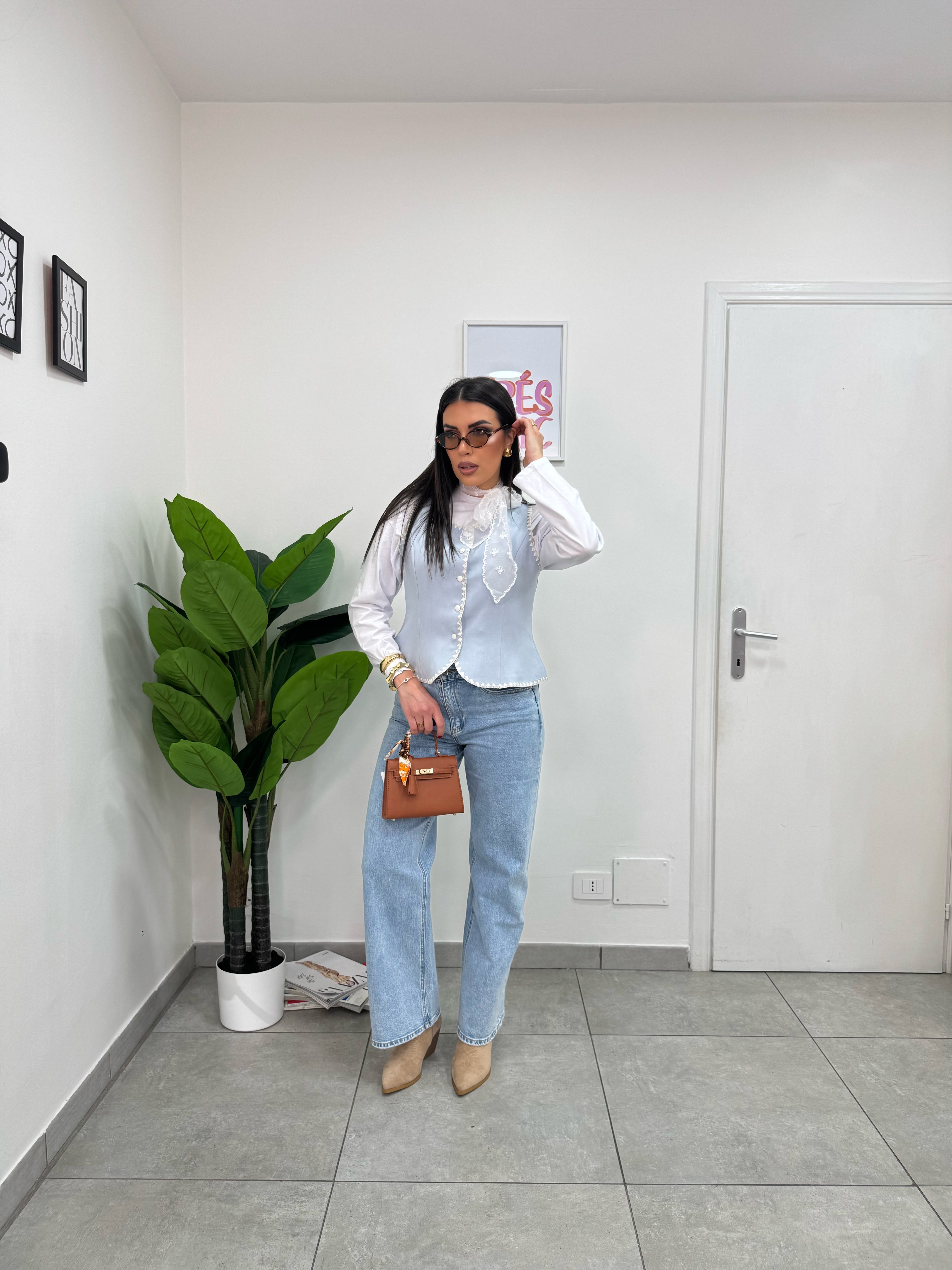 Gilet Sunny Azzurro/Panna