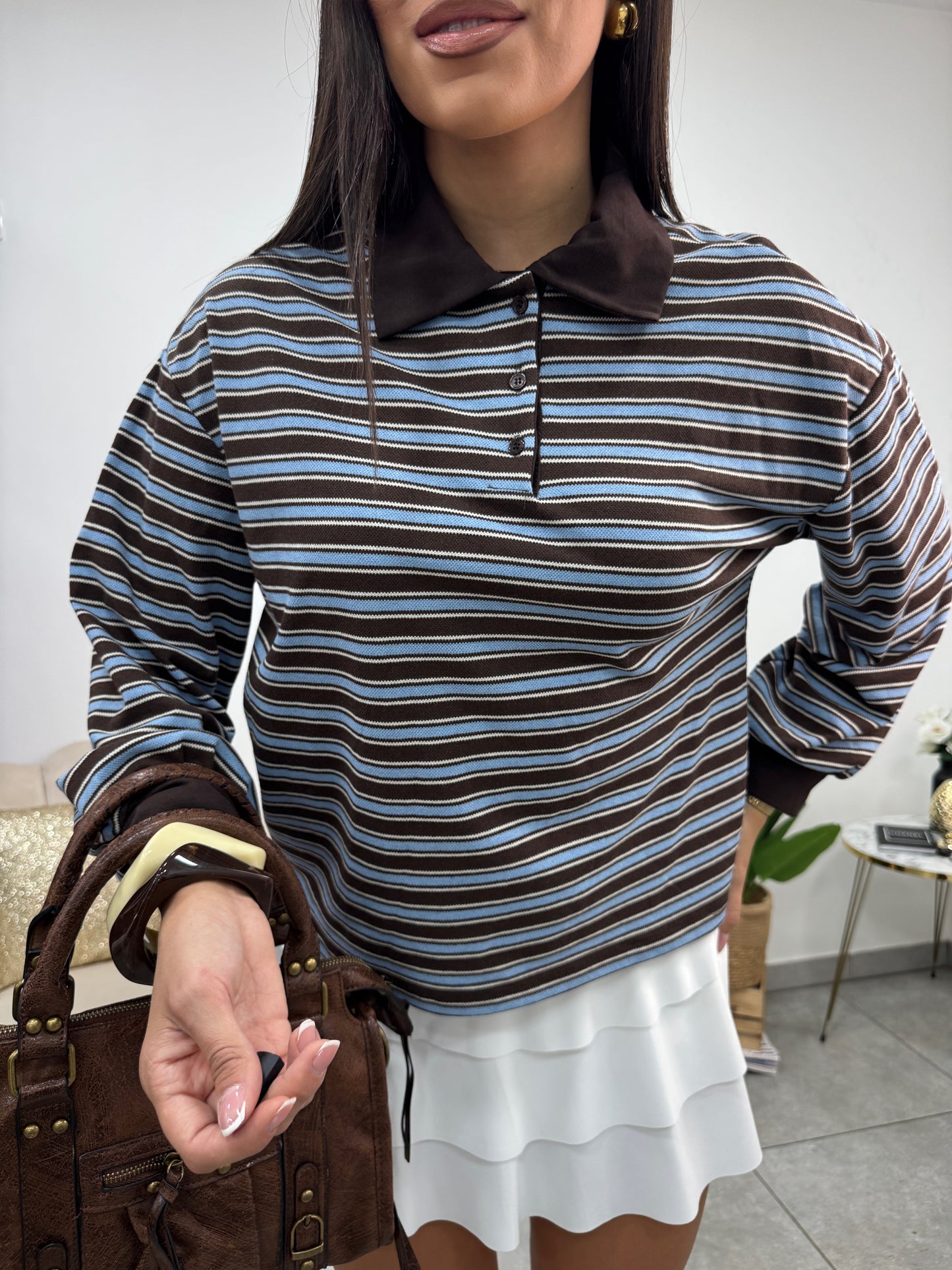 Polo Righe Celeste Marrone