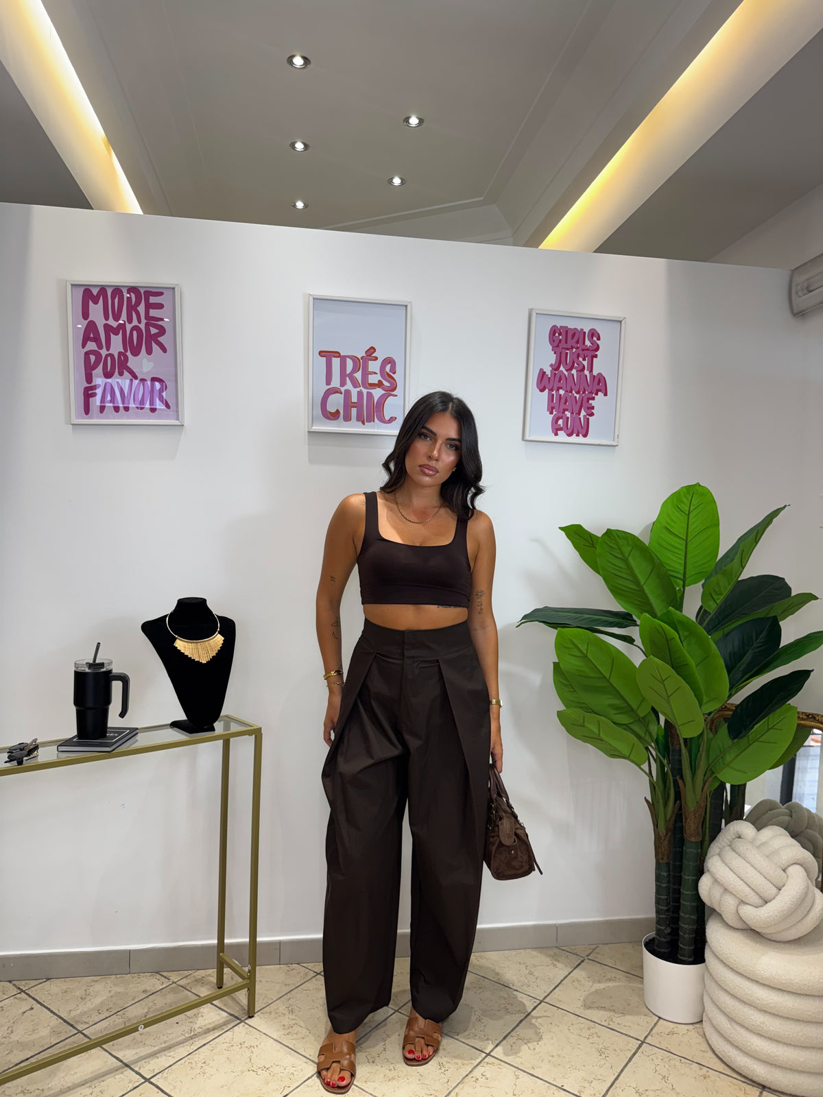 Crop Top Basic Marrone