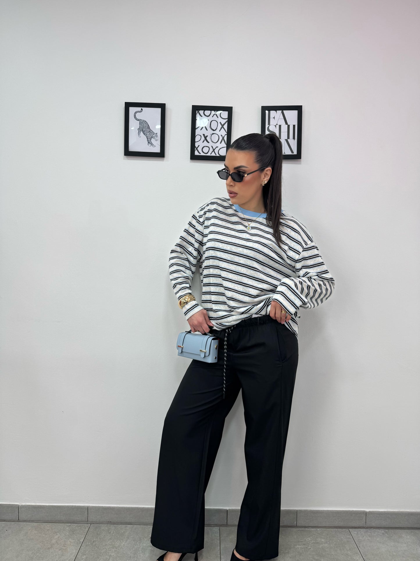 Longsleeve Righe Celeste