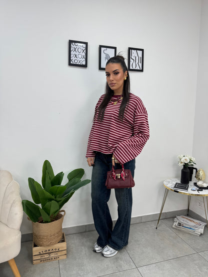 Maglia Righe Bordeaux Rosa