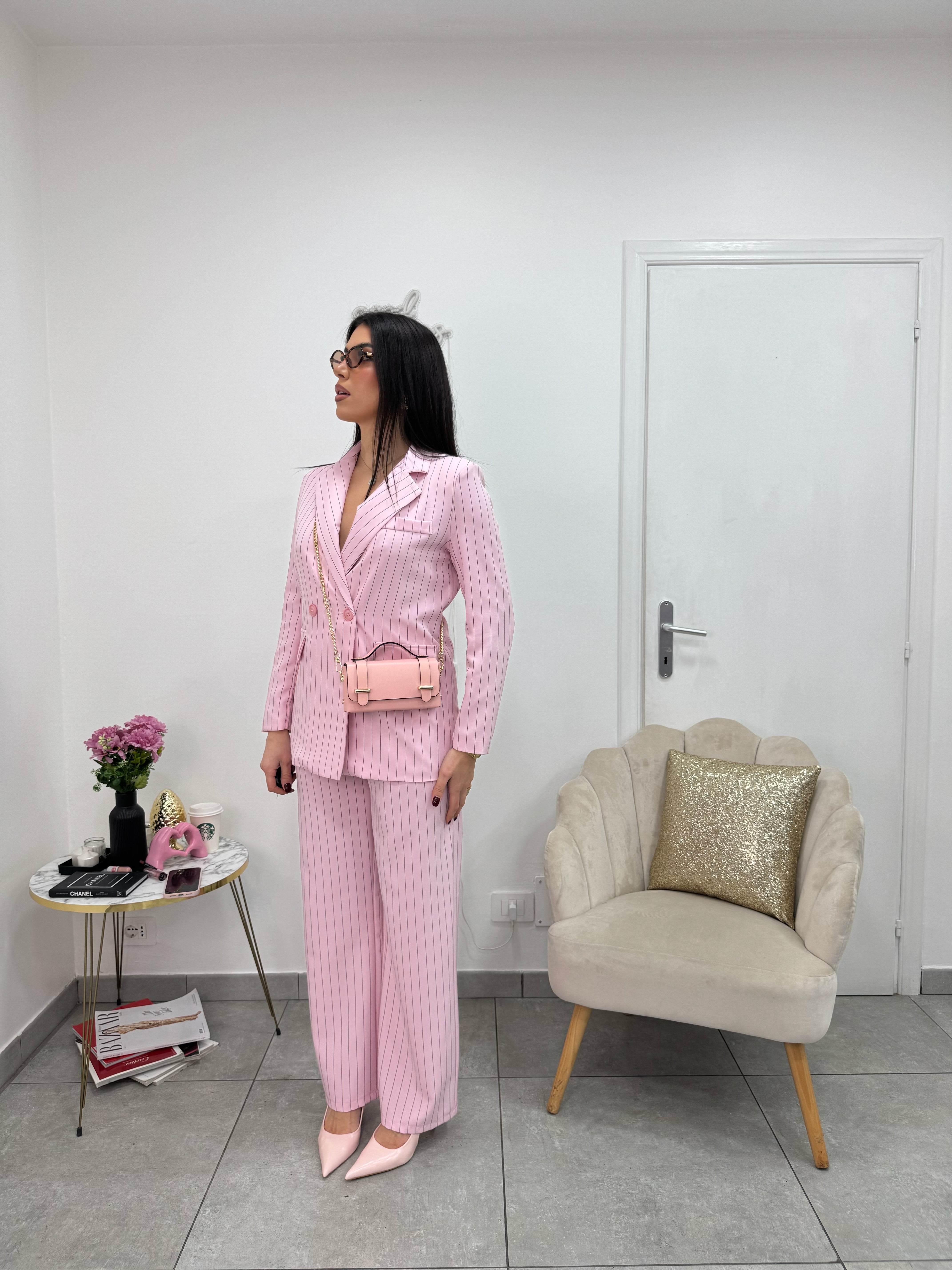 Pantalone Gessato Rosa