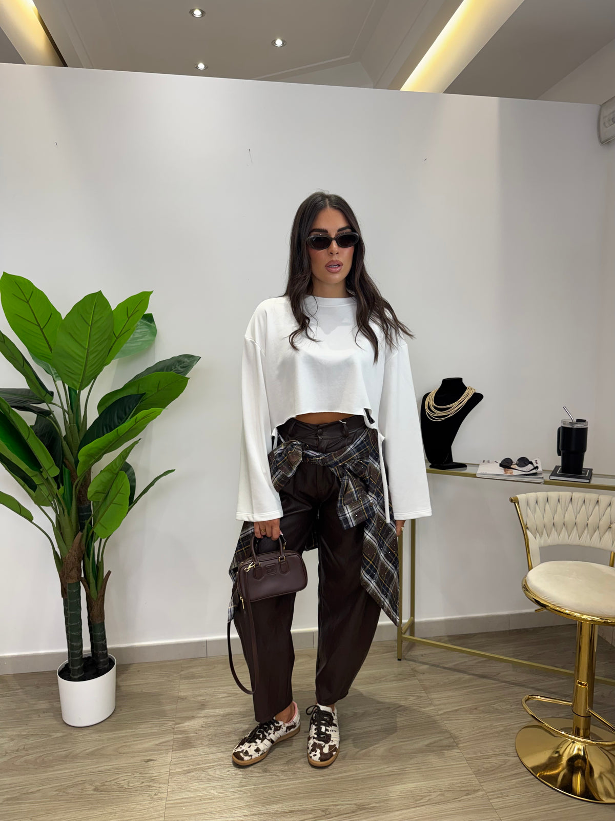 Pantalone Balloon Ecopelle Marrone