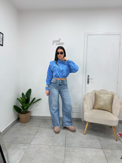 Camicia Crop Righe Azzurra