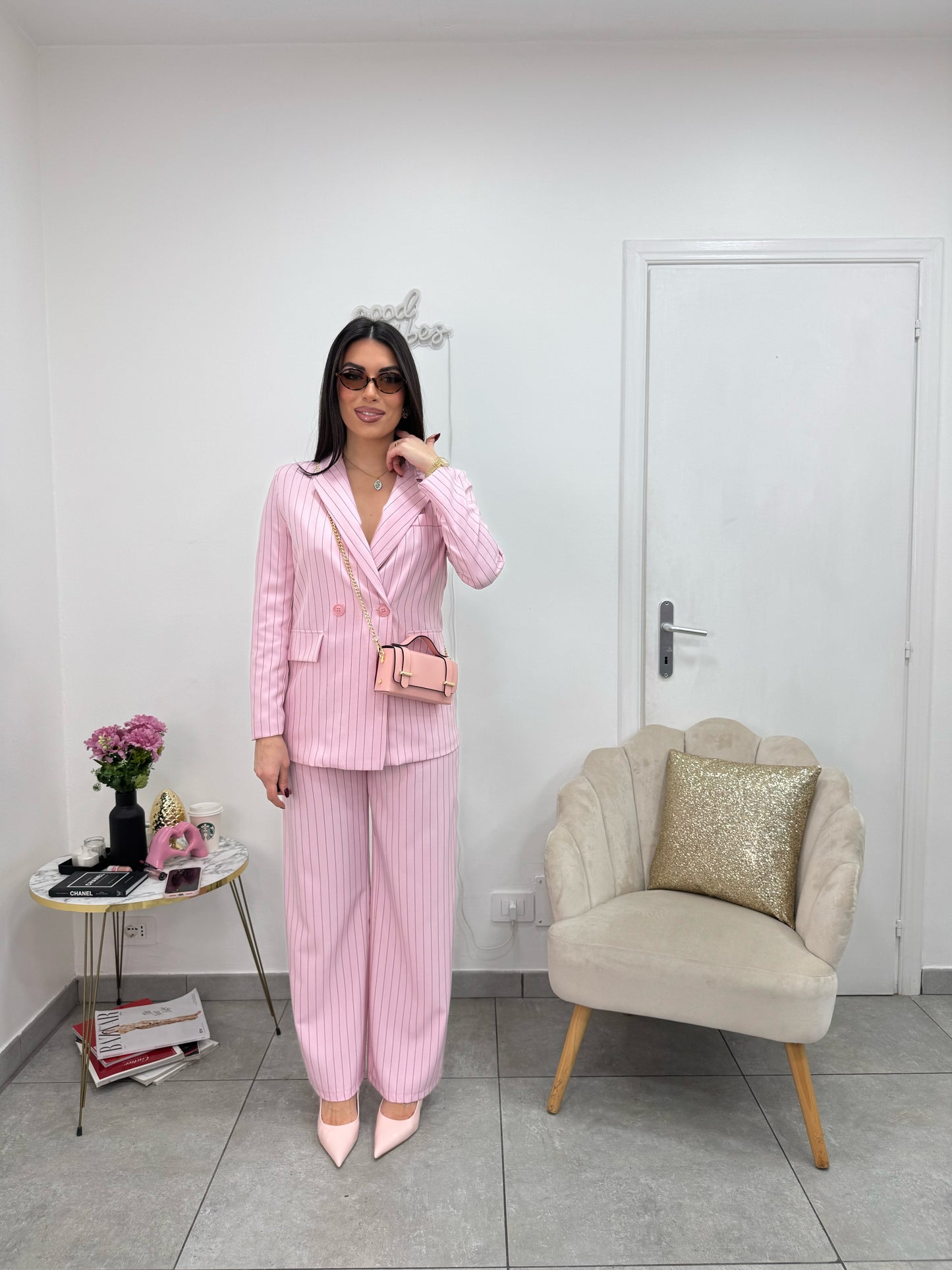 Pantalone Gessato Rosa