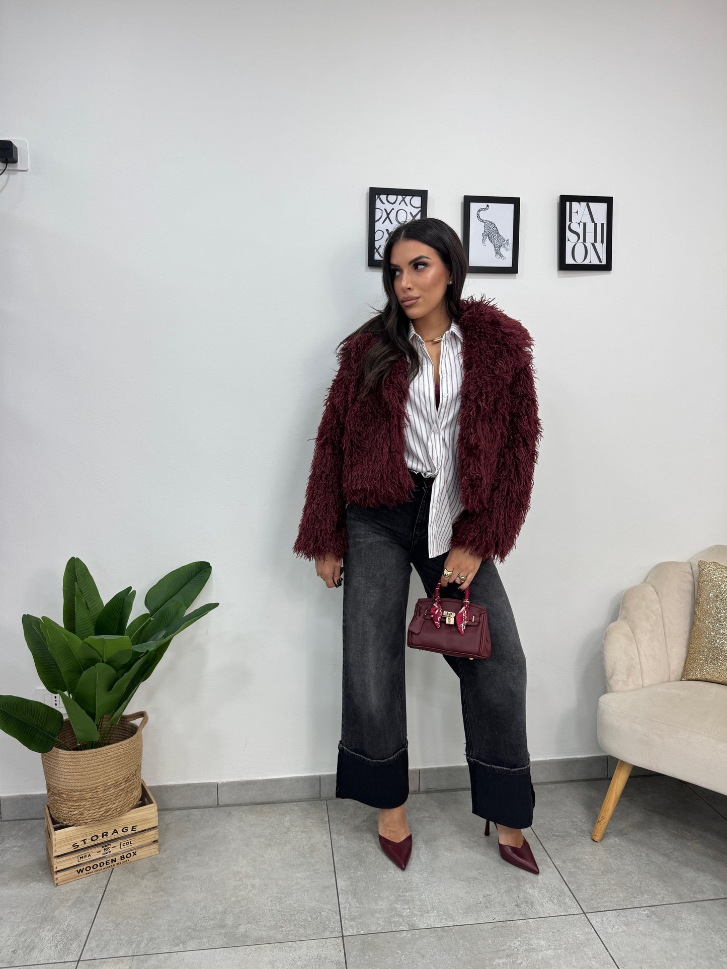 Ecopelliccia Crazy Bordeaux