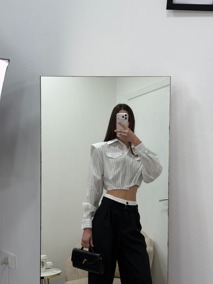 Camicia Crop Righe Bianca