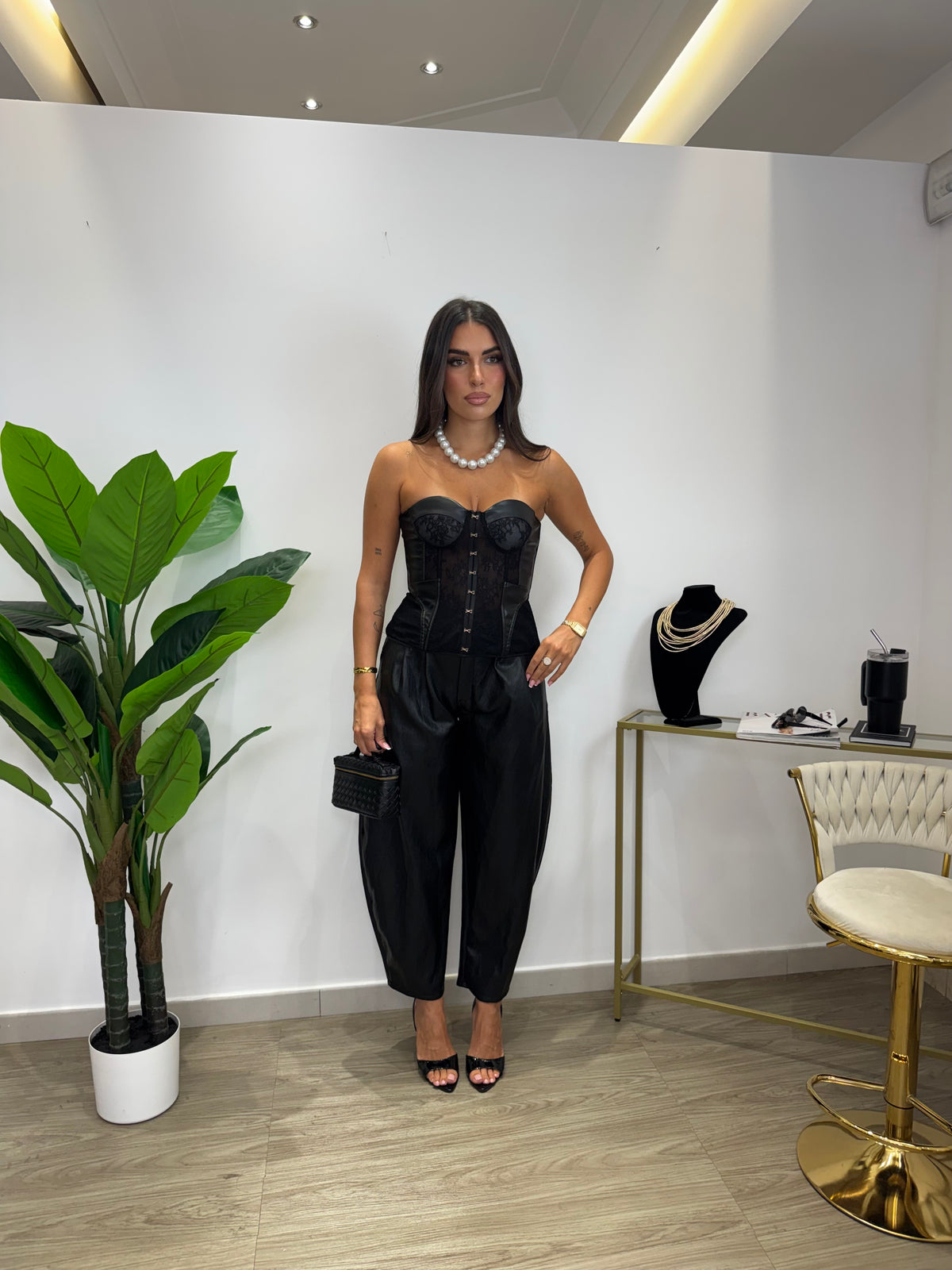 Pantalone Balloon Ecopelle Nero