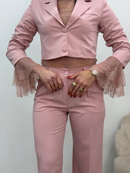 Maglia Pizzo Rosa Trasparente