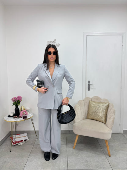 Giacca Gessata Doppiopetto Grigia