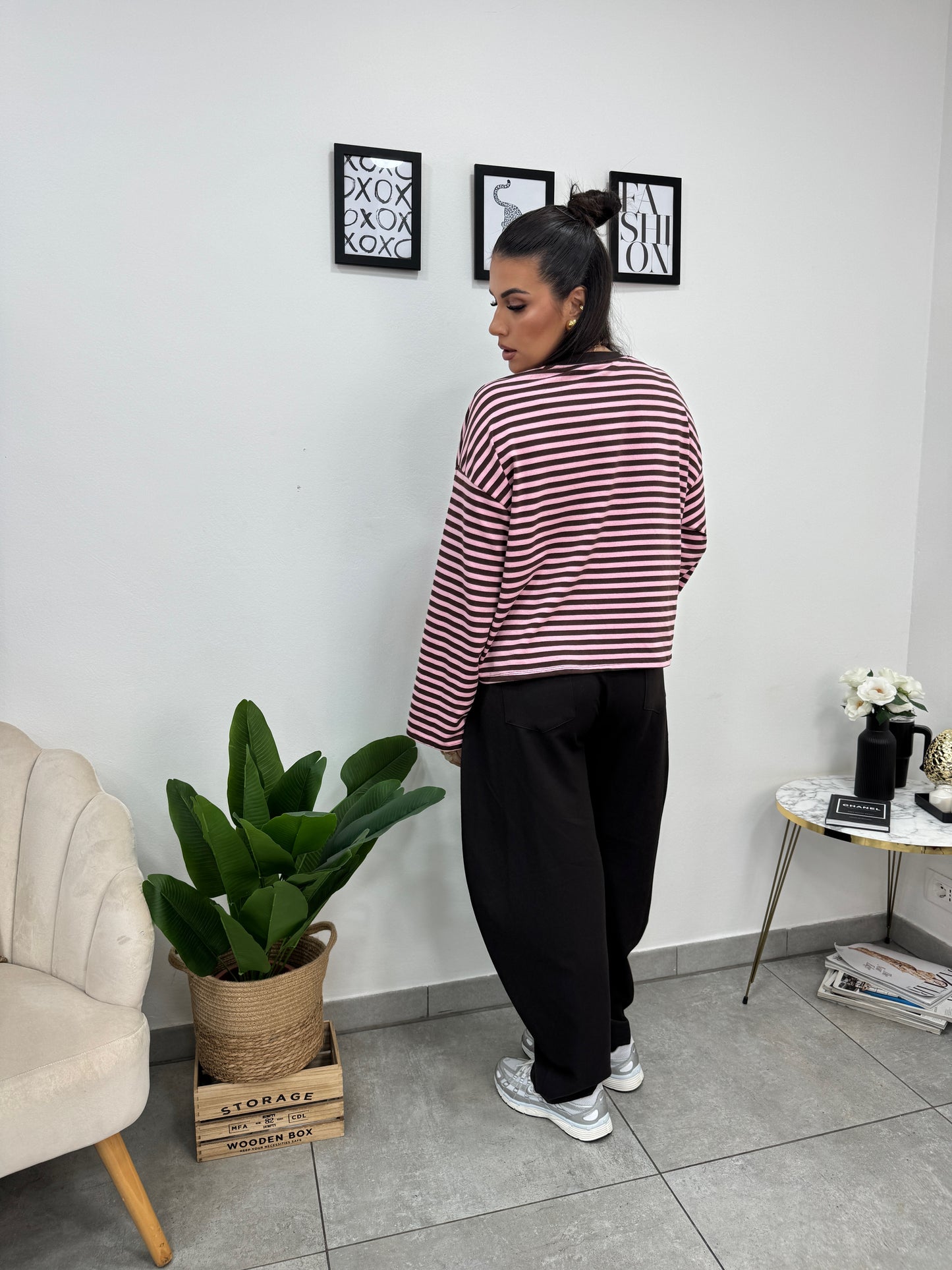 Maglia Righe Marrone Rosa