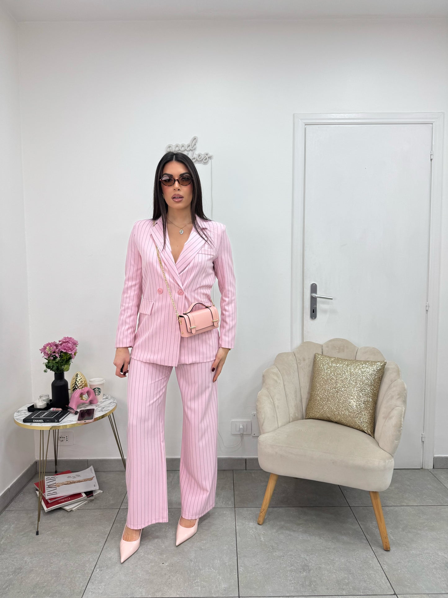 Pantalone Gessato Rosa