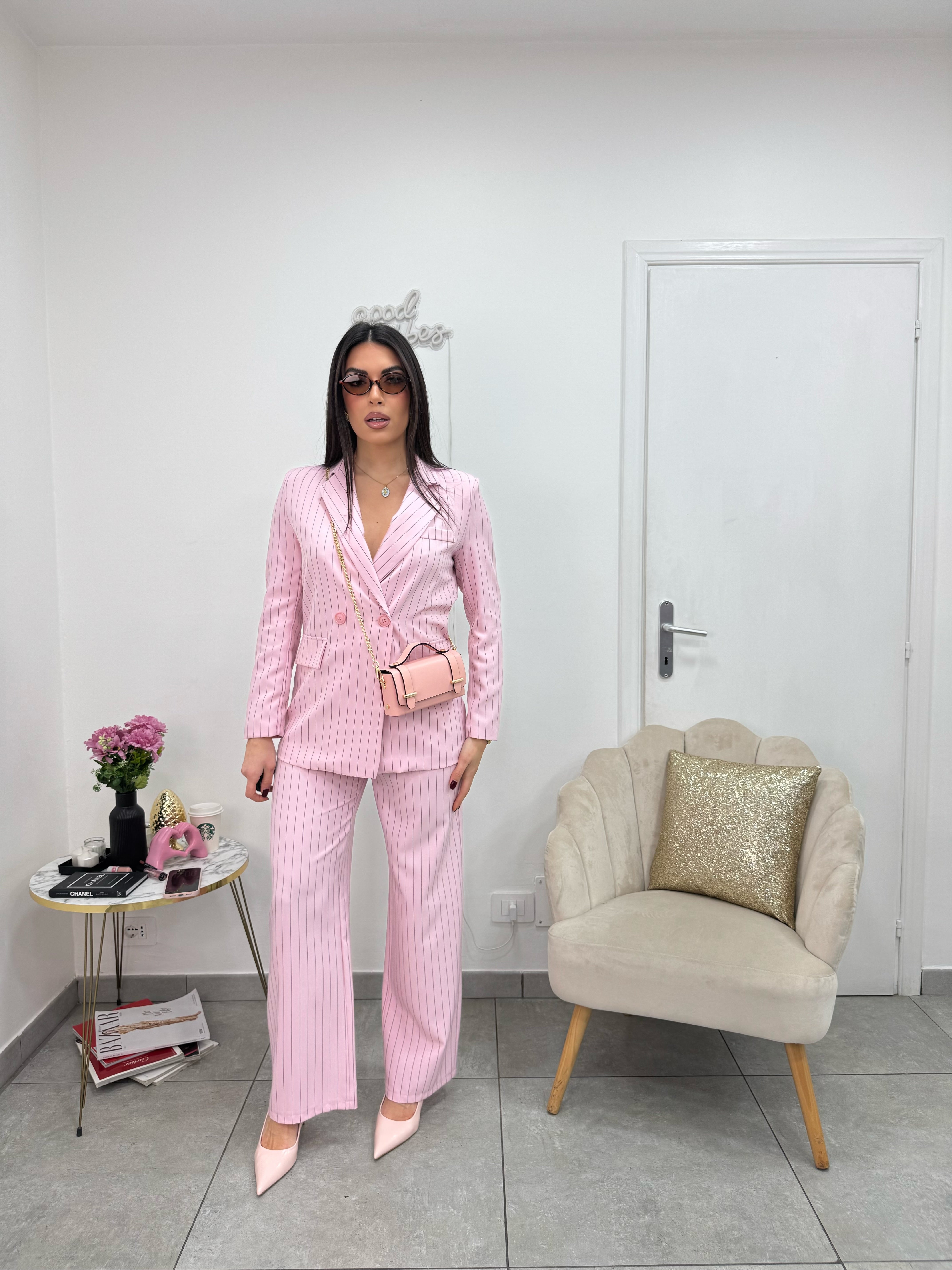 Pantalone Gessato Rosa