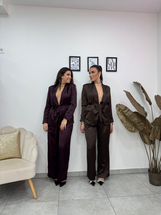 Tailleur Satin Marrone