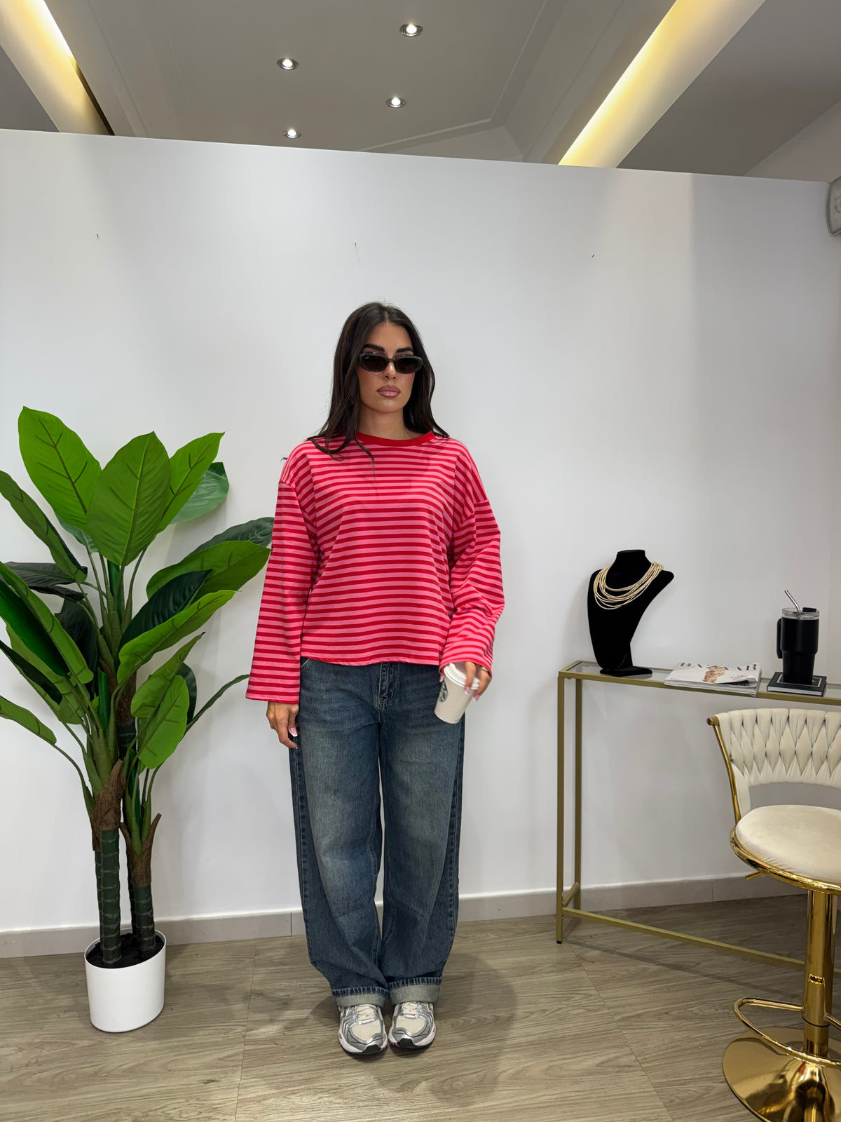 Longsleeve Righe Rosa/Rossa