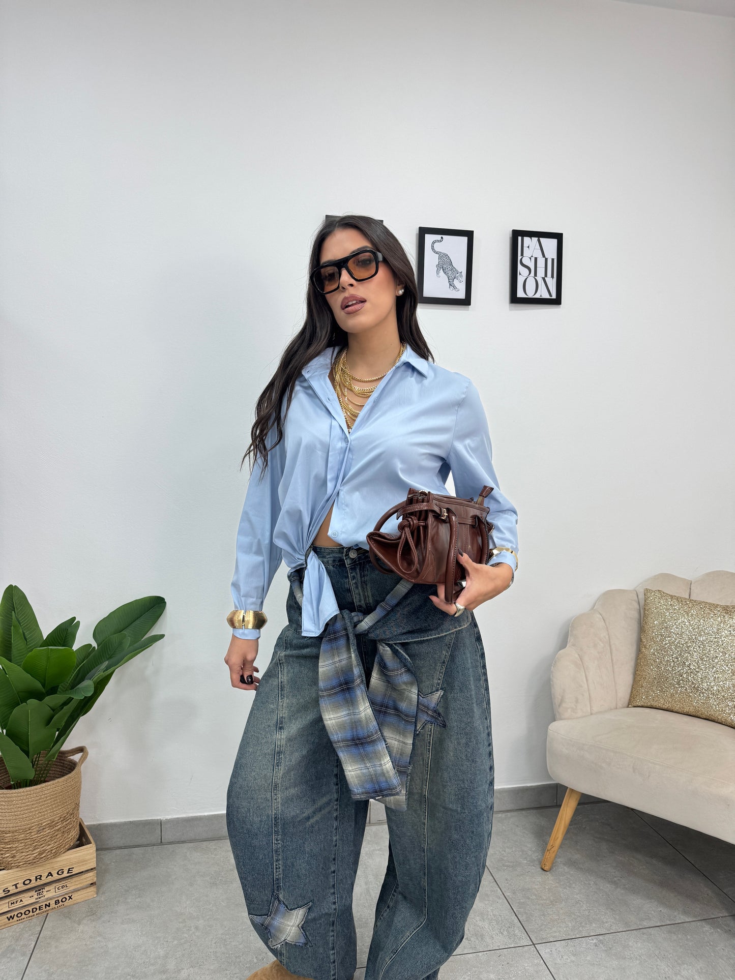 Camicia Cotone Celeste Chiaro