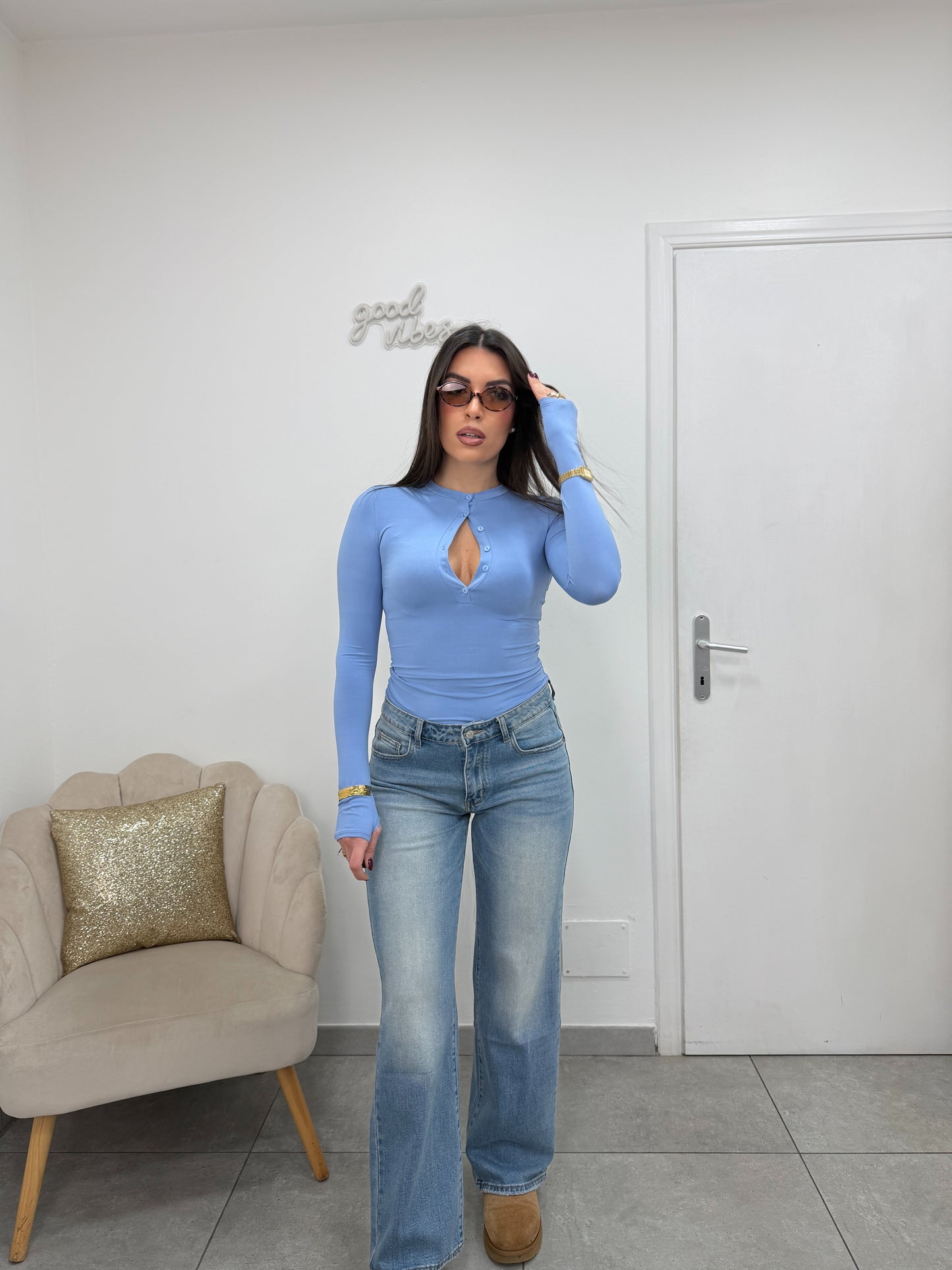 Maglia Buttons Turchese