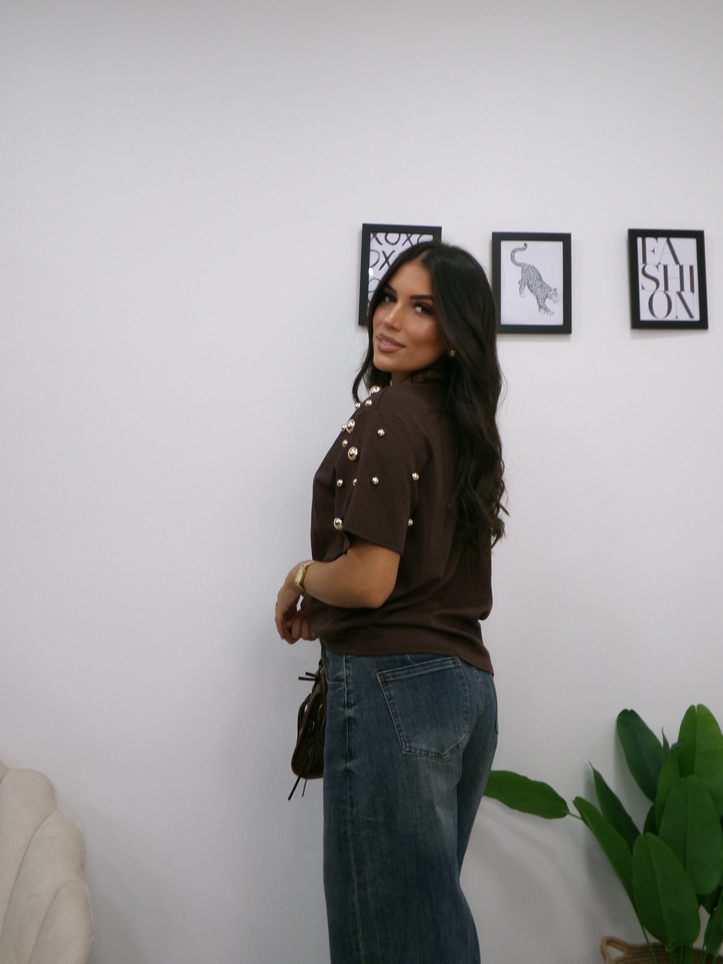 T-shirt Borchie Marrone