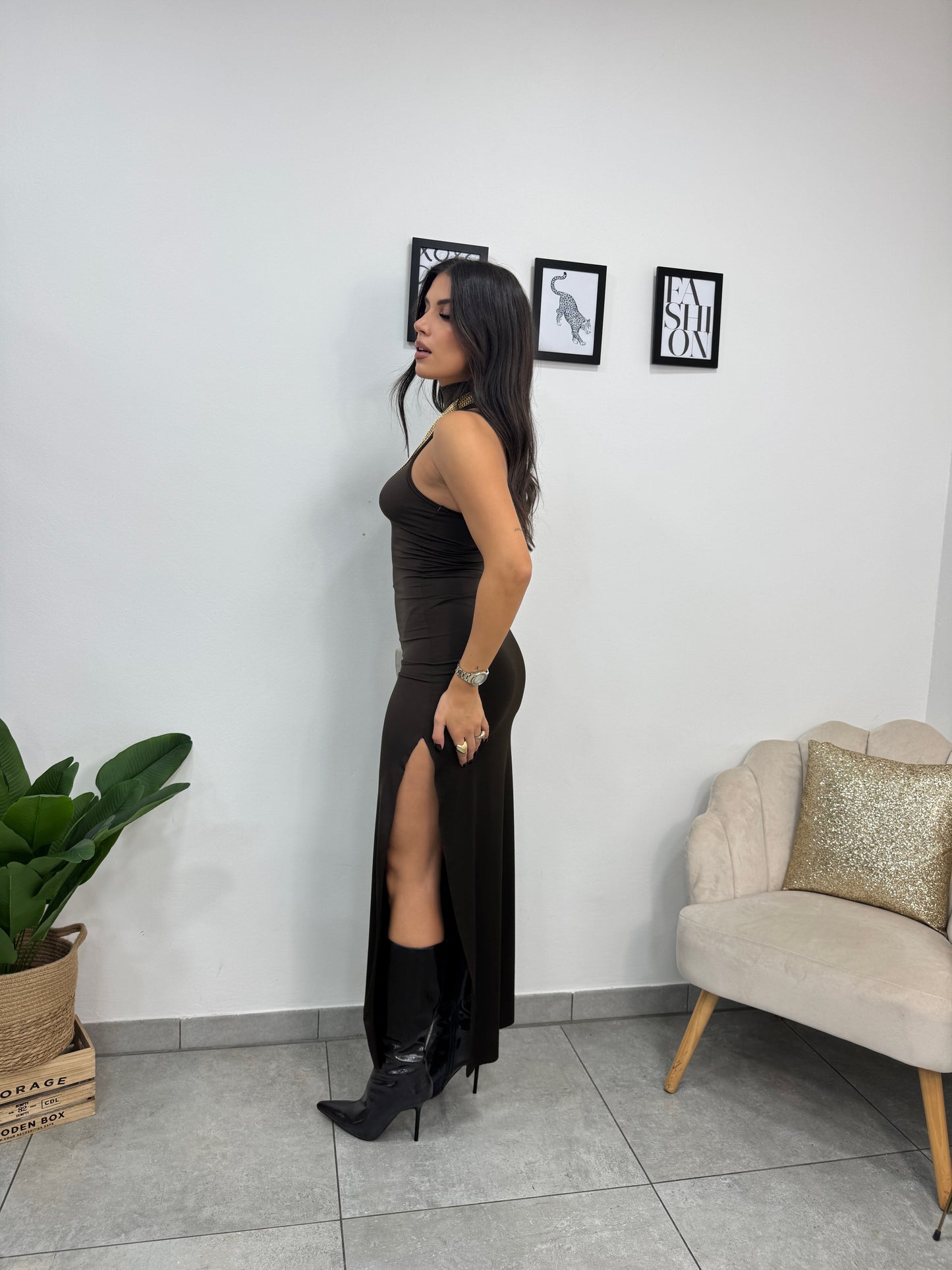 Abito Elodie Lungo Marrone