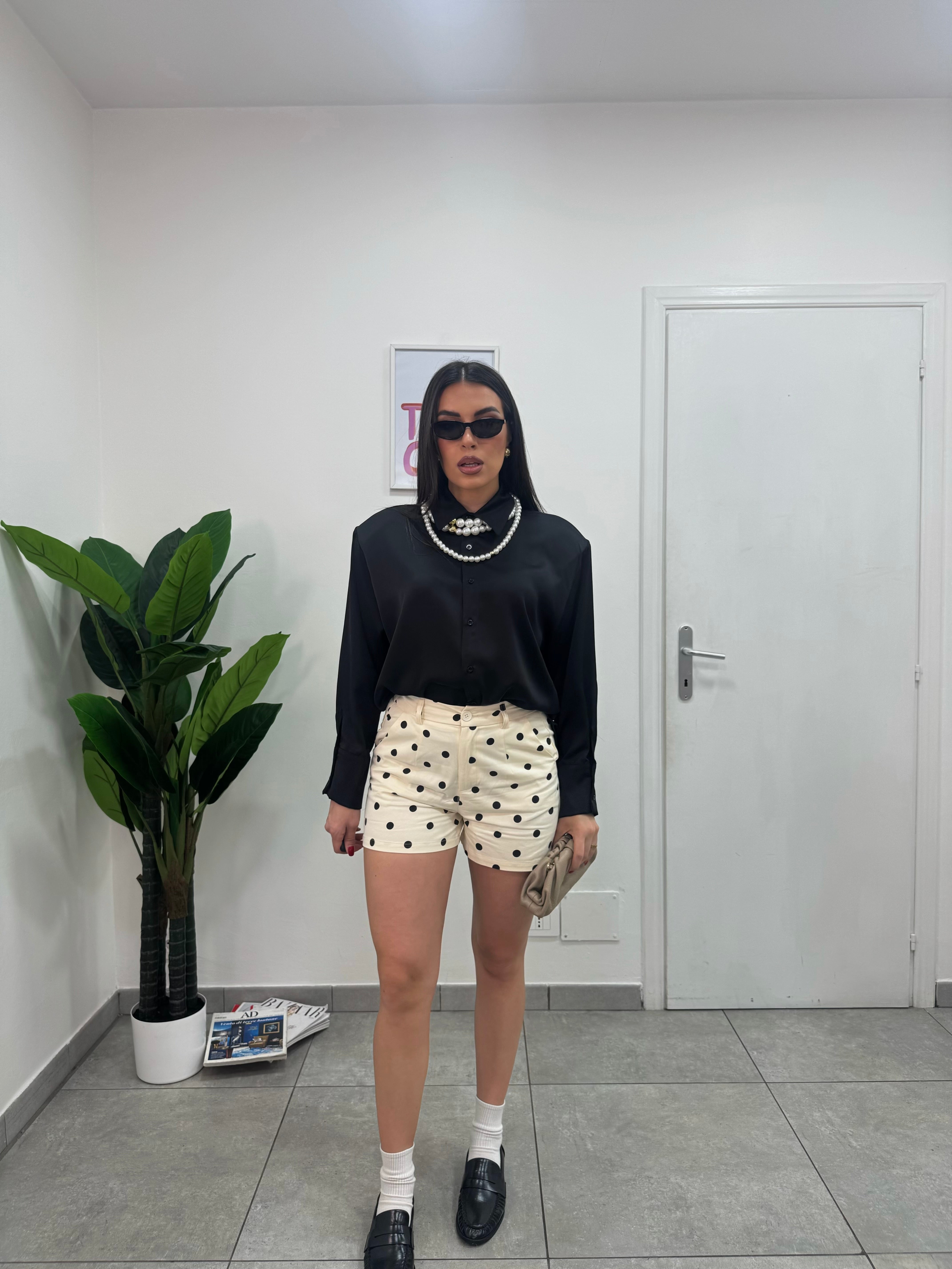 Shorts Pois Panna/Nero