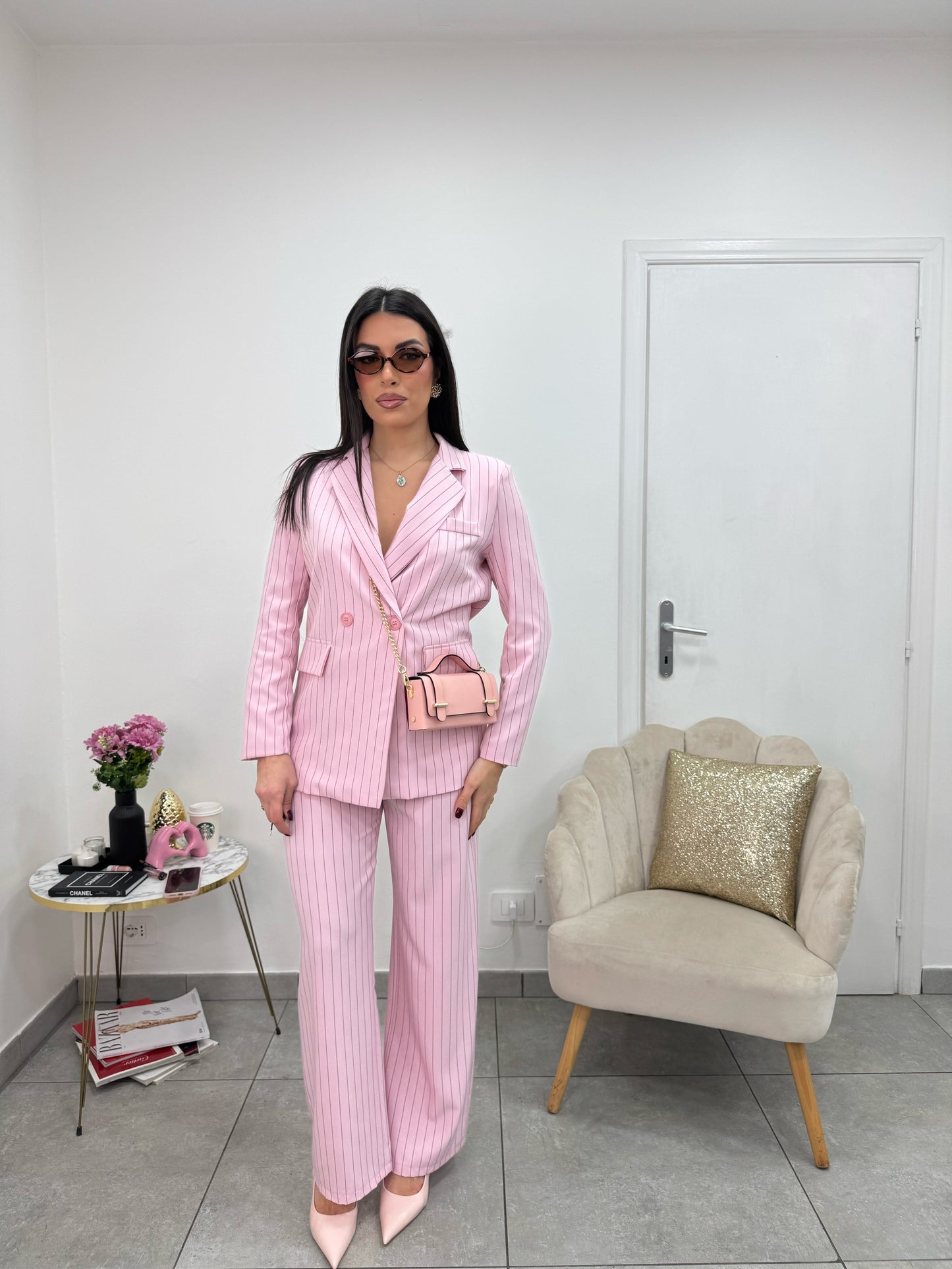 Pantalone Gessato Rosa