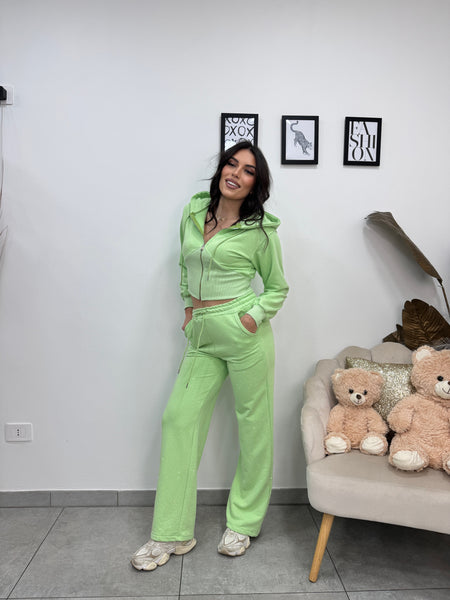 Cord Tuta Strass Verde