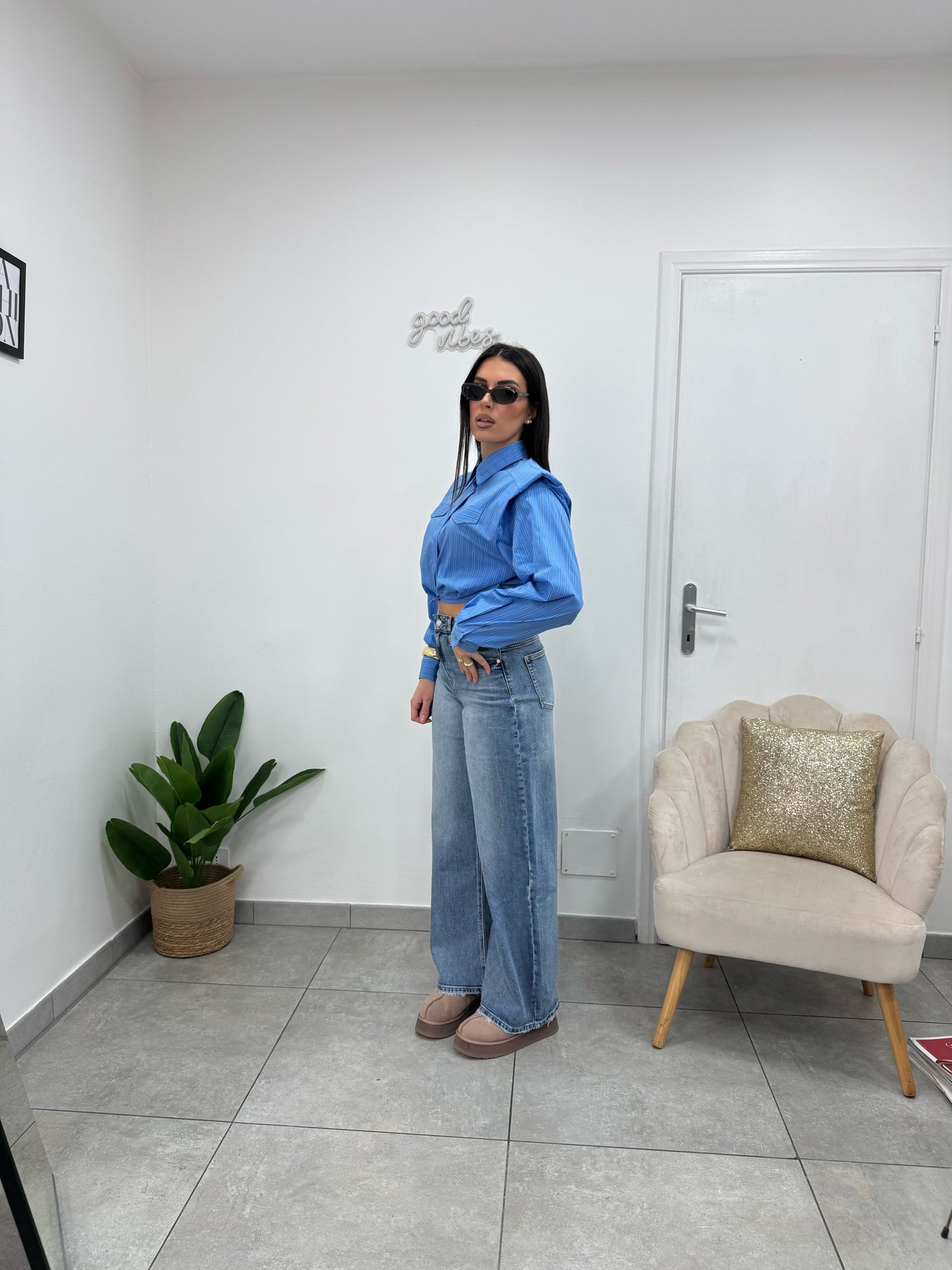 Camicia Crop Righe Azzurra