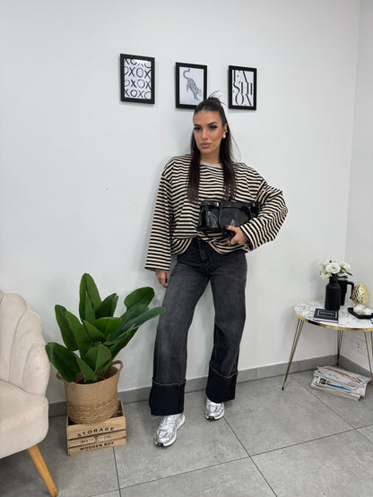 Maglia Righe Beige Nero