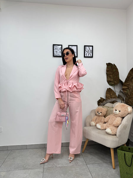Blazer Crop Rouches Rosa