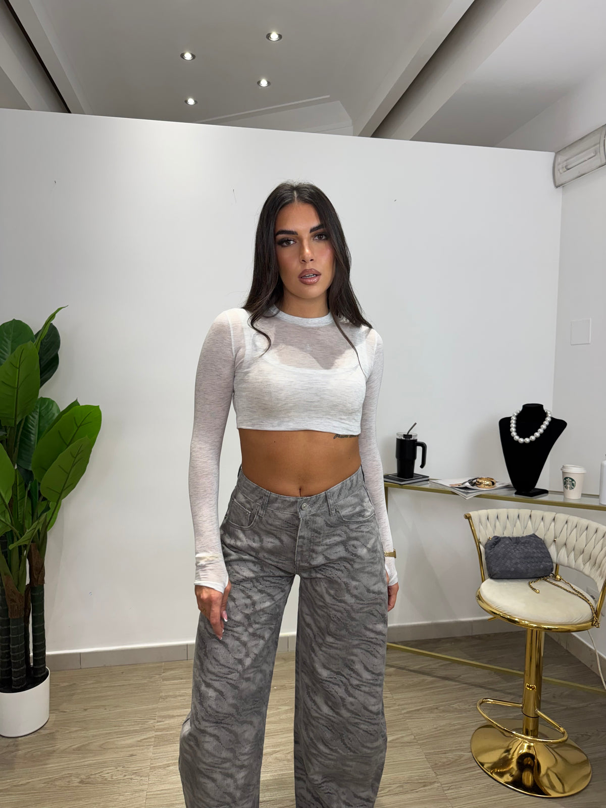 Maglia Crop Doppiata Grigia