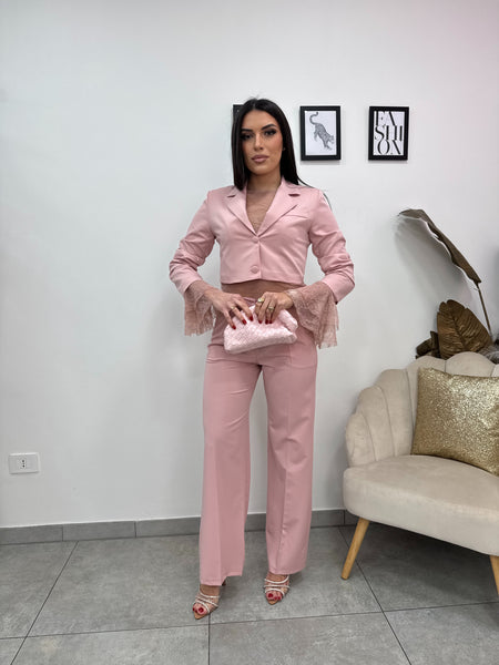 Maglia Pizzo Rosa Trasparente