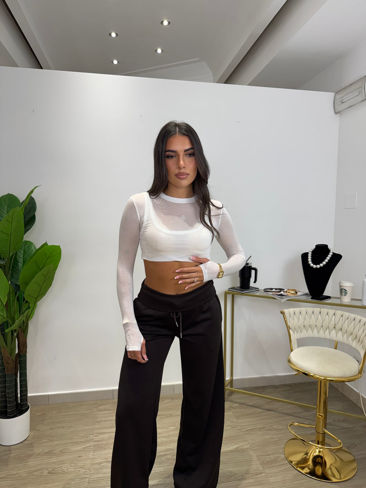 Maglia Crop Doppiata Bianca