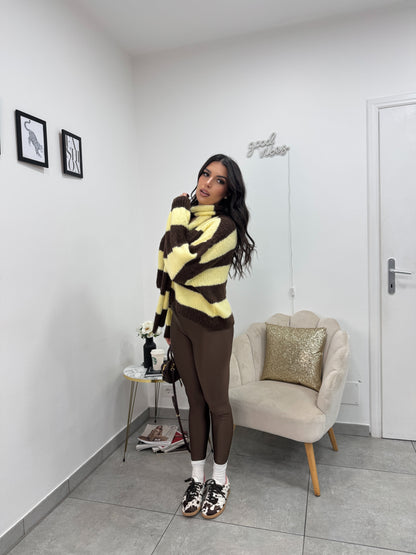 Cardigan Sciarpa Marrone Giallo