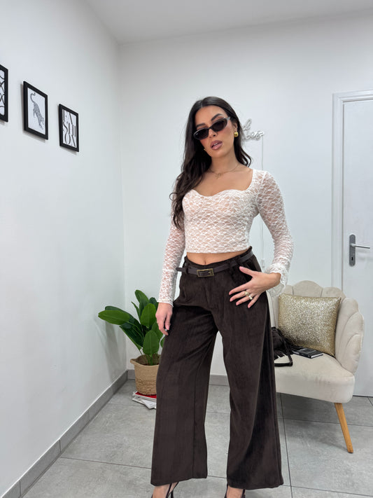 Crop Top Pizzo Panna